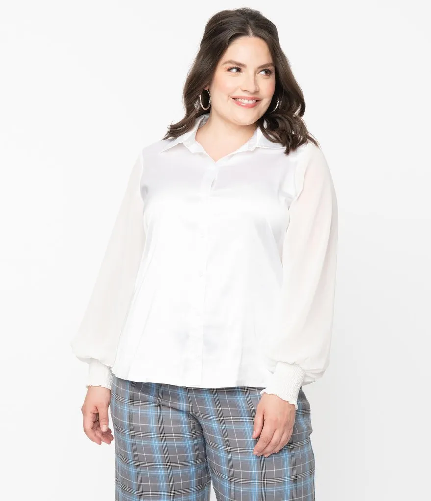Unique Vintage White Satin Jolene Blouse