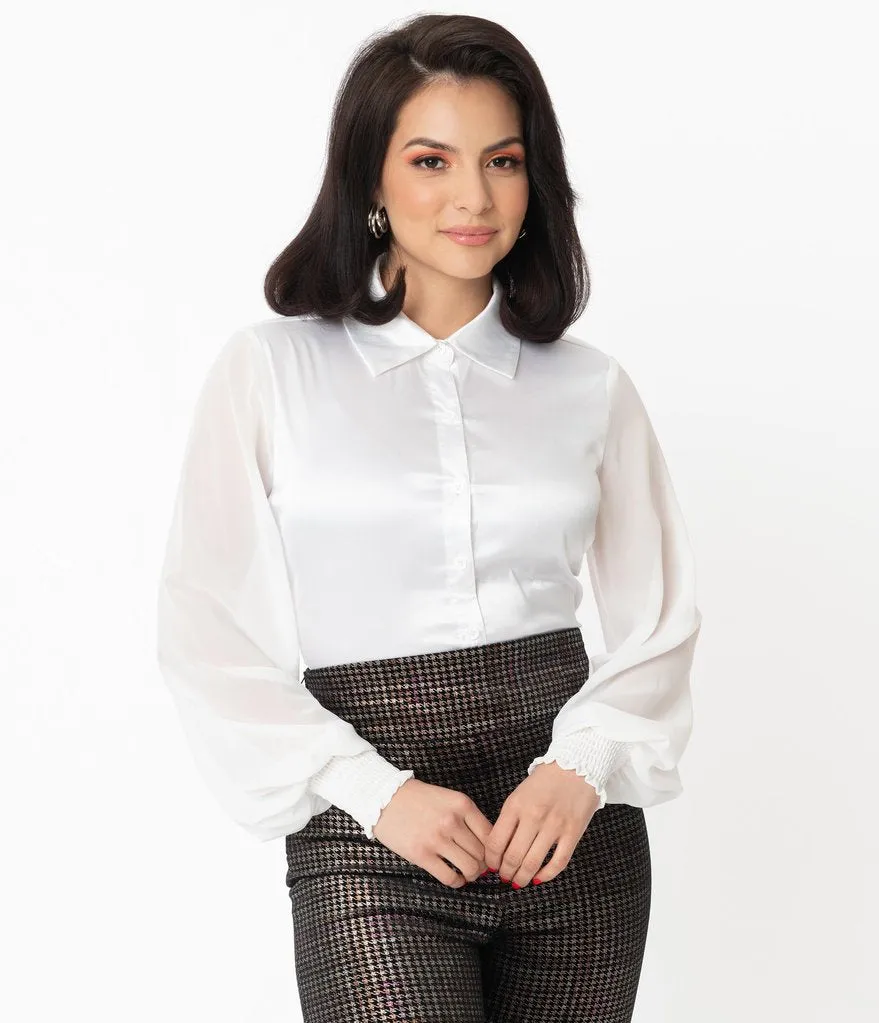 Unique Vintage White Satin Jolene Blouse