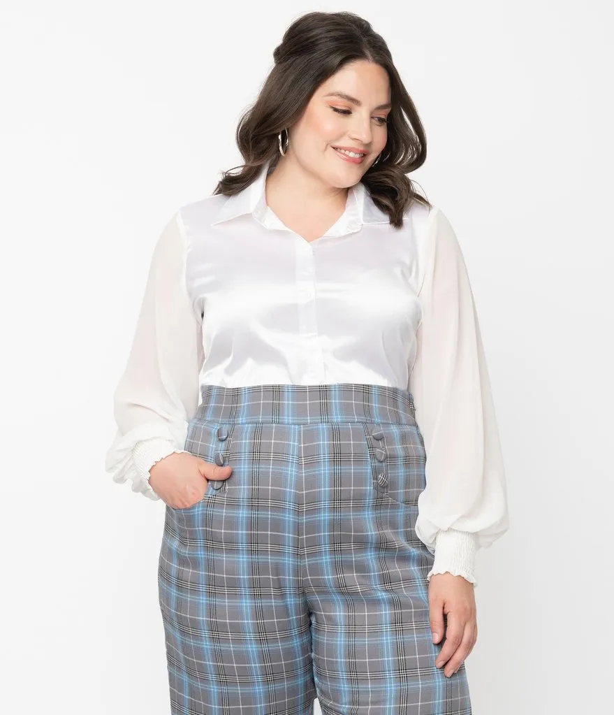 Unique Vintage White Satin Jolene Blouse