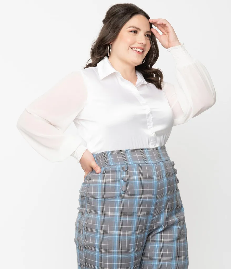 Unique Vintage White Satin Jolene Blouse