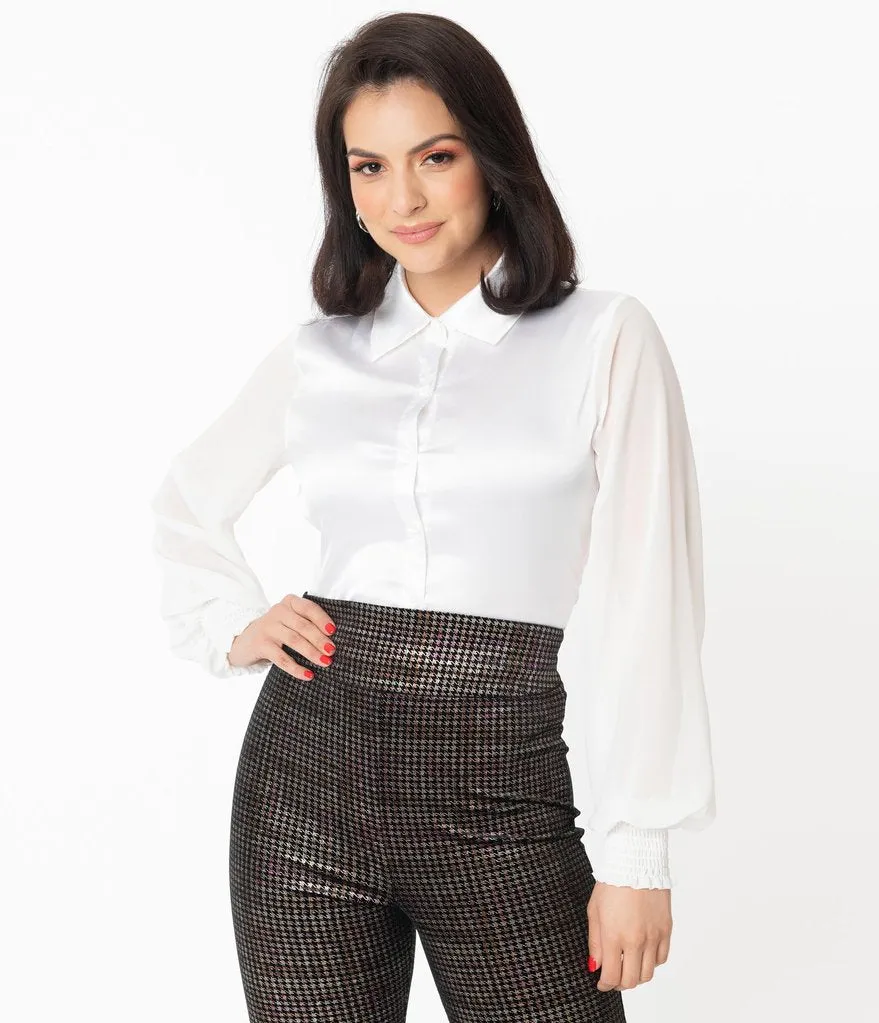 Unique Vintage White Satin Jolene Blouse