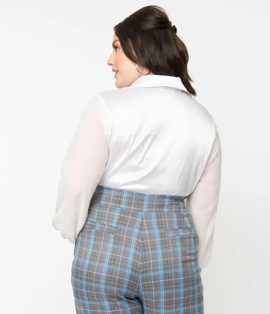 Unique Vintage White Satin Jolene Blouse