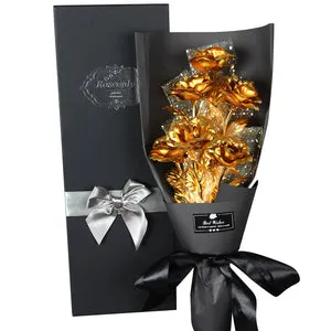 Valentine's Day Surprise: 24k Gold Galaxy Rose Flower Bouquet for Your Wife or Mom