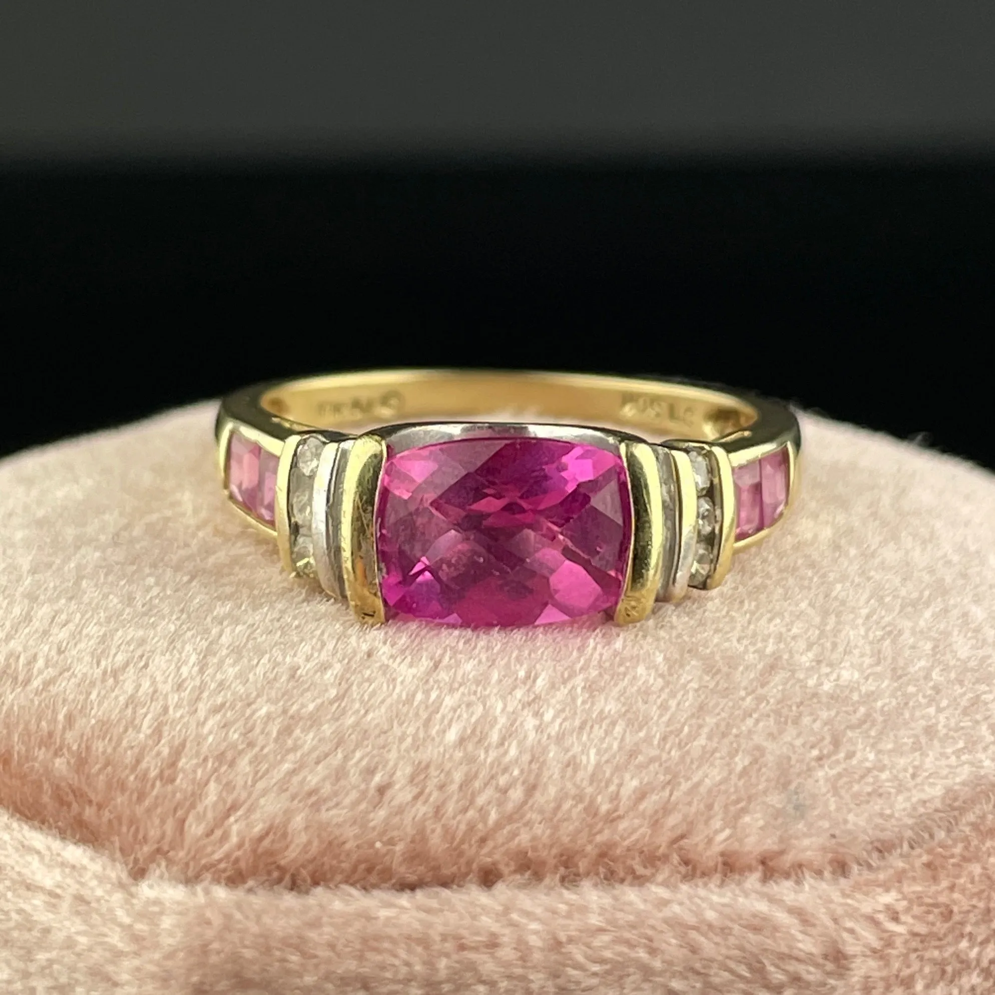 Vintage Diamond Checkerboard Cut Pink Sapphire Ring, Sz 6 3/4