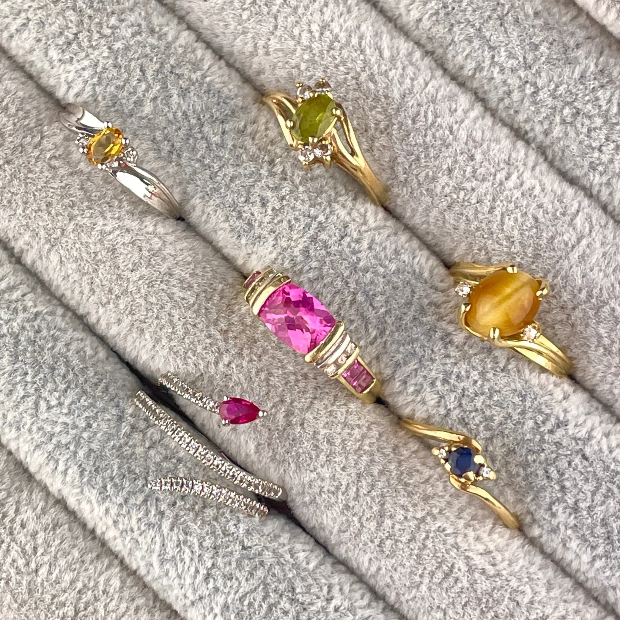 Vintage Diamond Checkerboard Cut Pink Sapphire Ring, Sz 6 3/4
