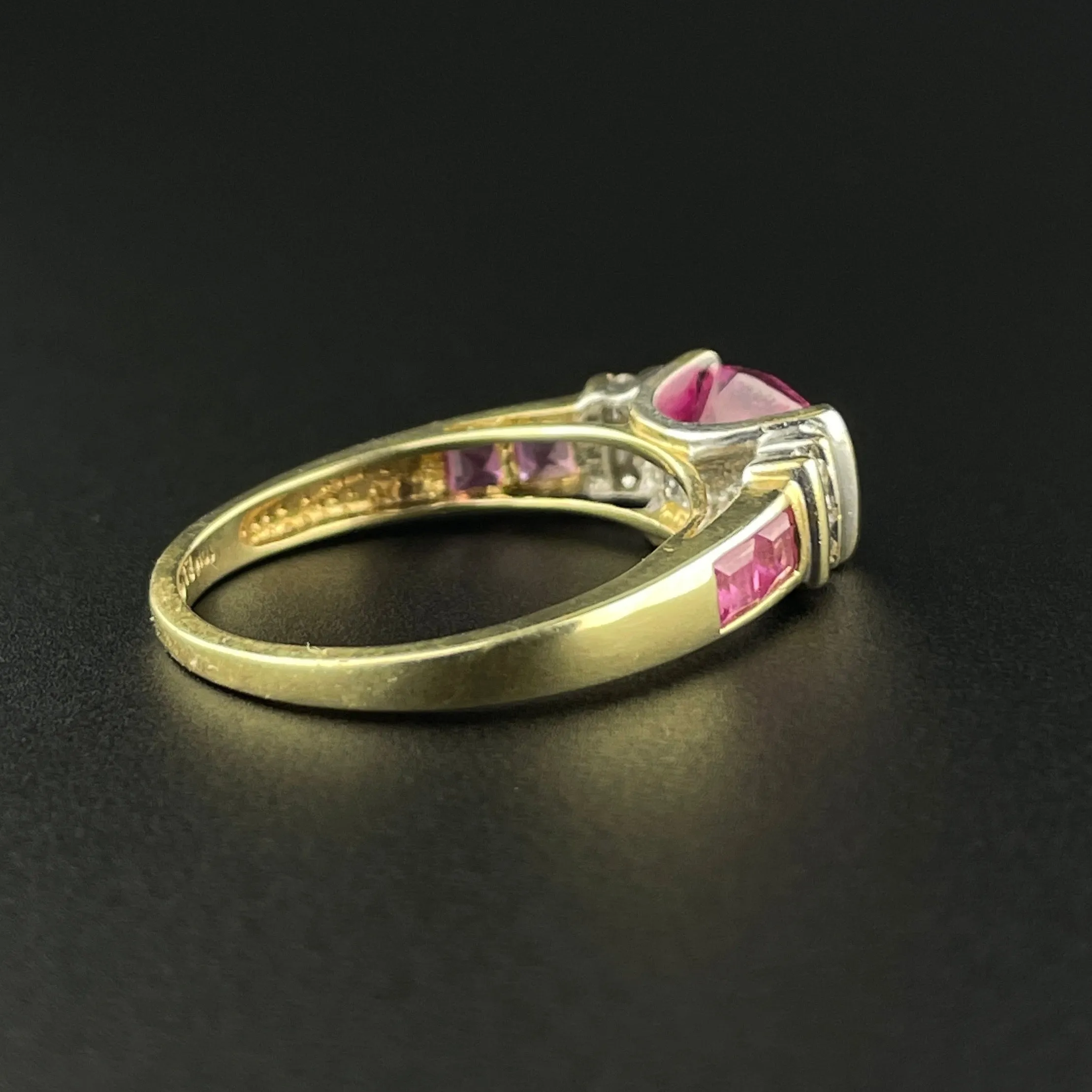 Vintage Diamond Checkerboard Cut Pink Sapphire Ring, Sz 6 3/4