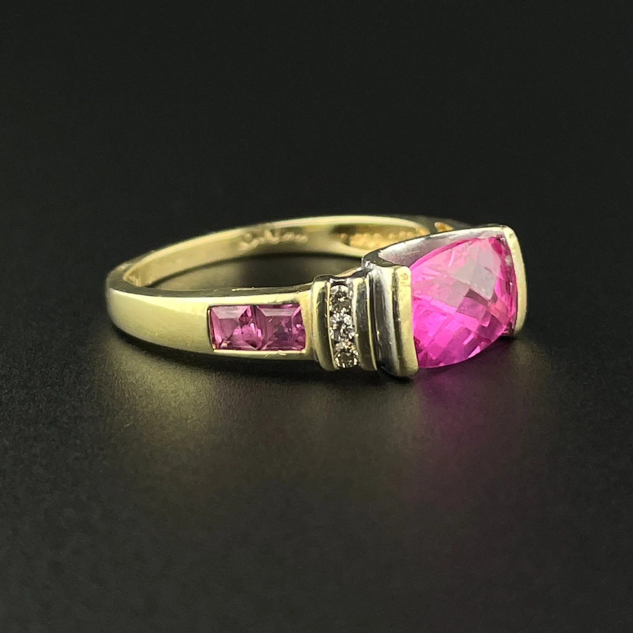 Vintage Diamond Checkerboard Cut Pink Sapphire Ring, Sz 6 3/4