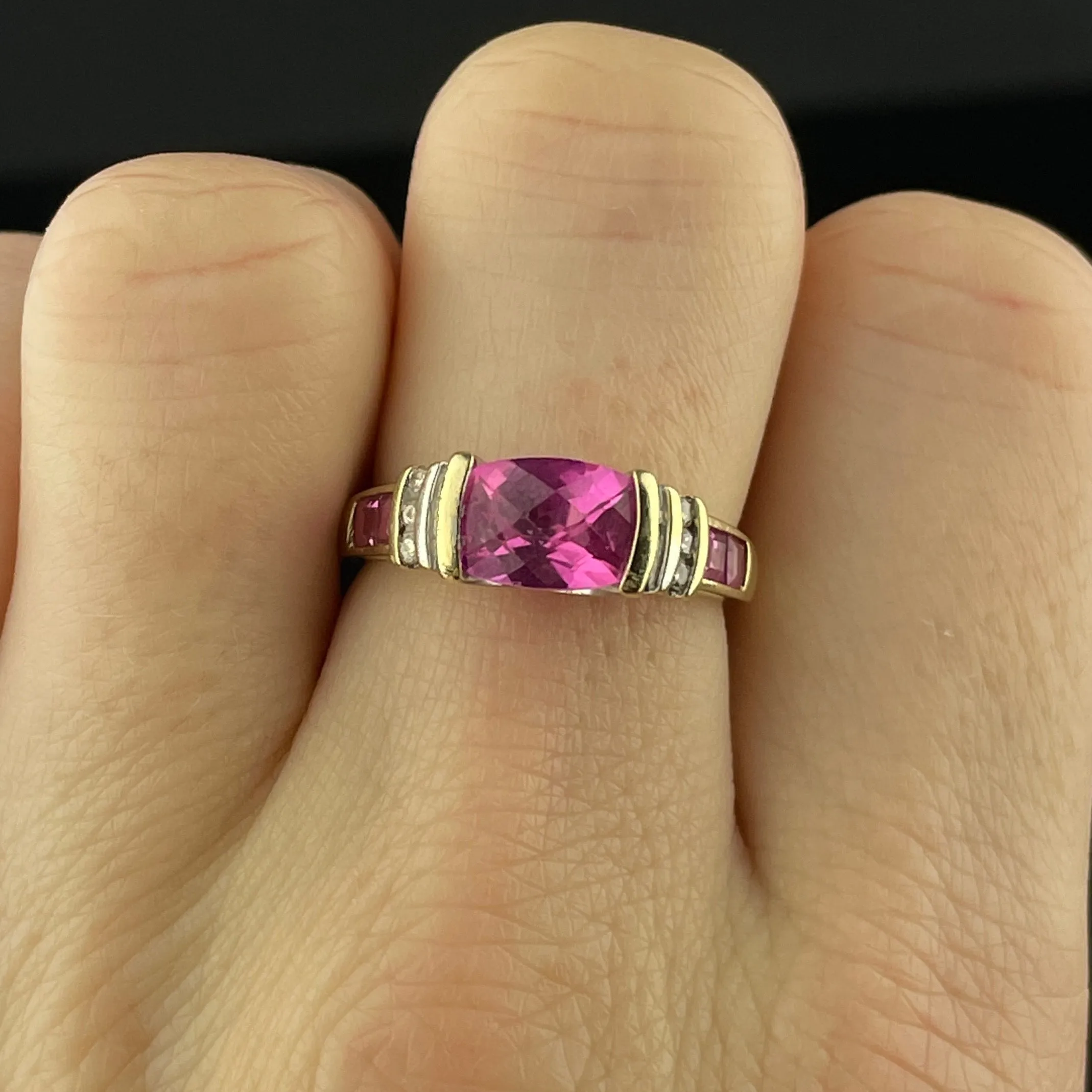 Vintage Diamond Checkerboard Cut Pink Sapphire Ring, Sz 6 3/4