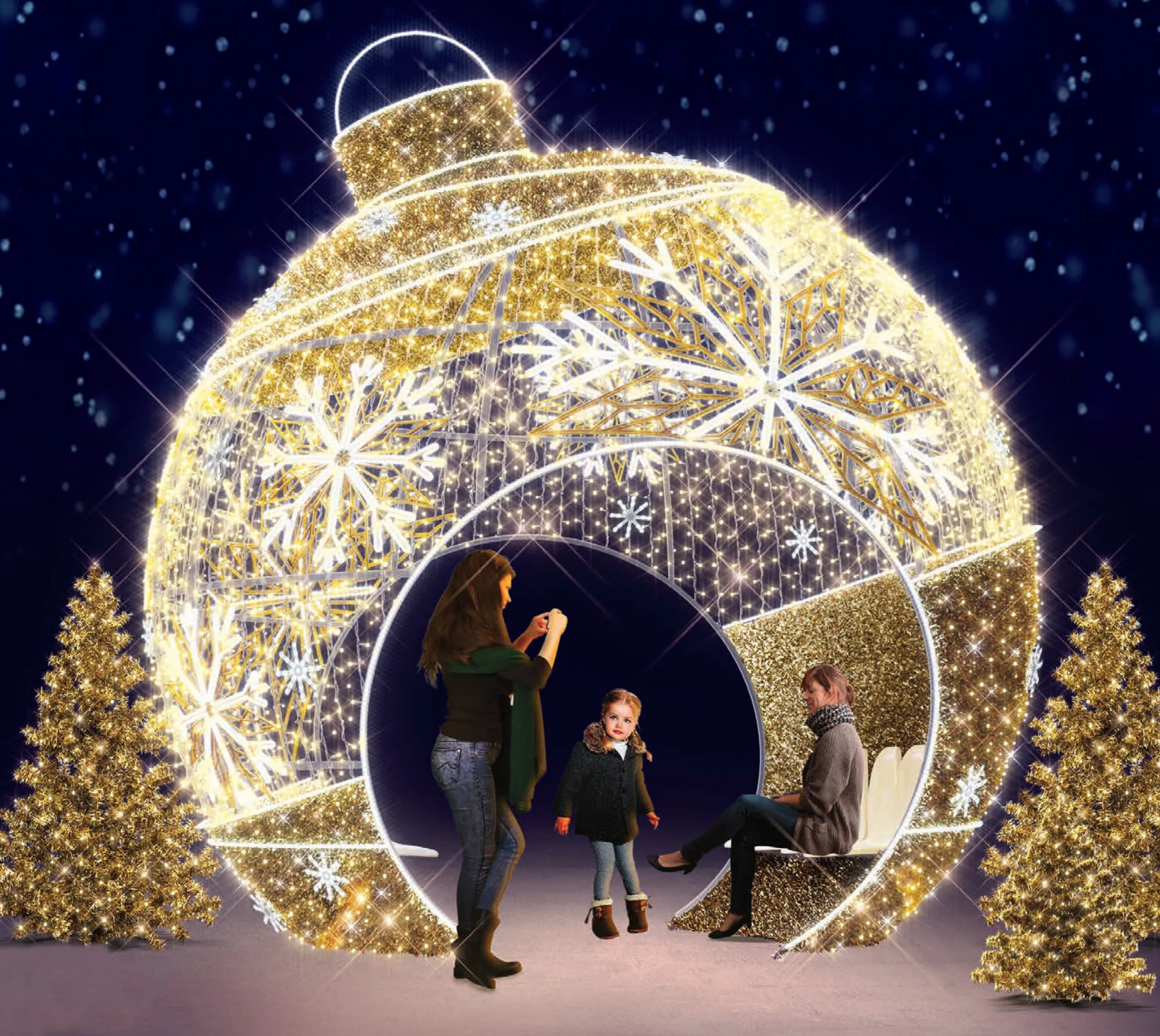 WALK THROUGH SNOWFLAKE ORNAMENT WITH BENCH