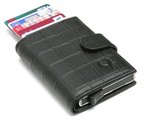WildHorn® RFID Protected Unisex Genuine Leather Card Holder (Black Croco)