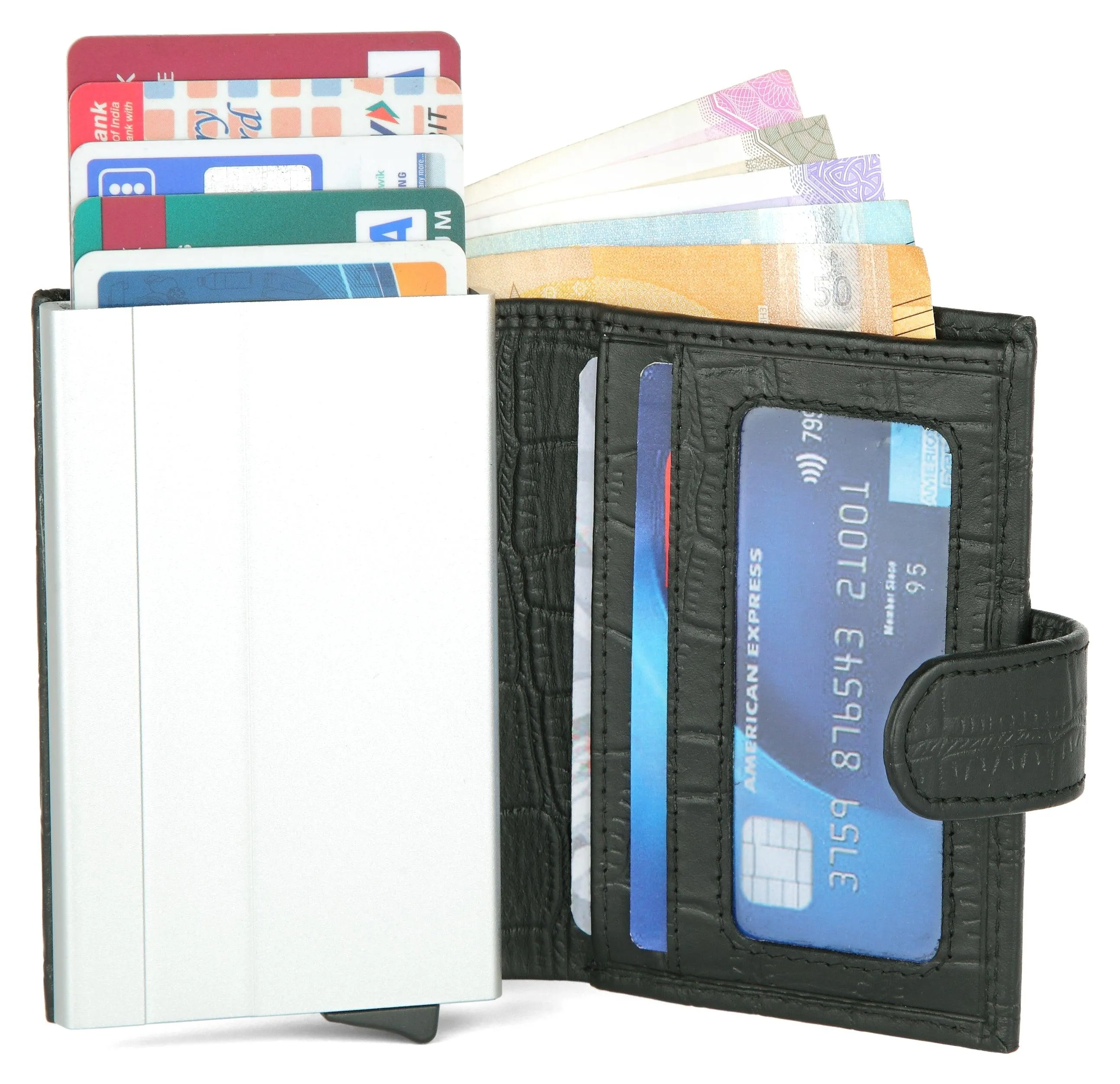 WildHorn® RFID Protected Unisex Genuine Leather Card Holder (Black Croco)