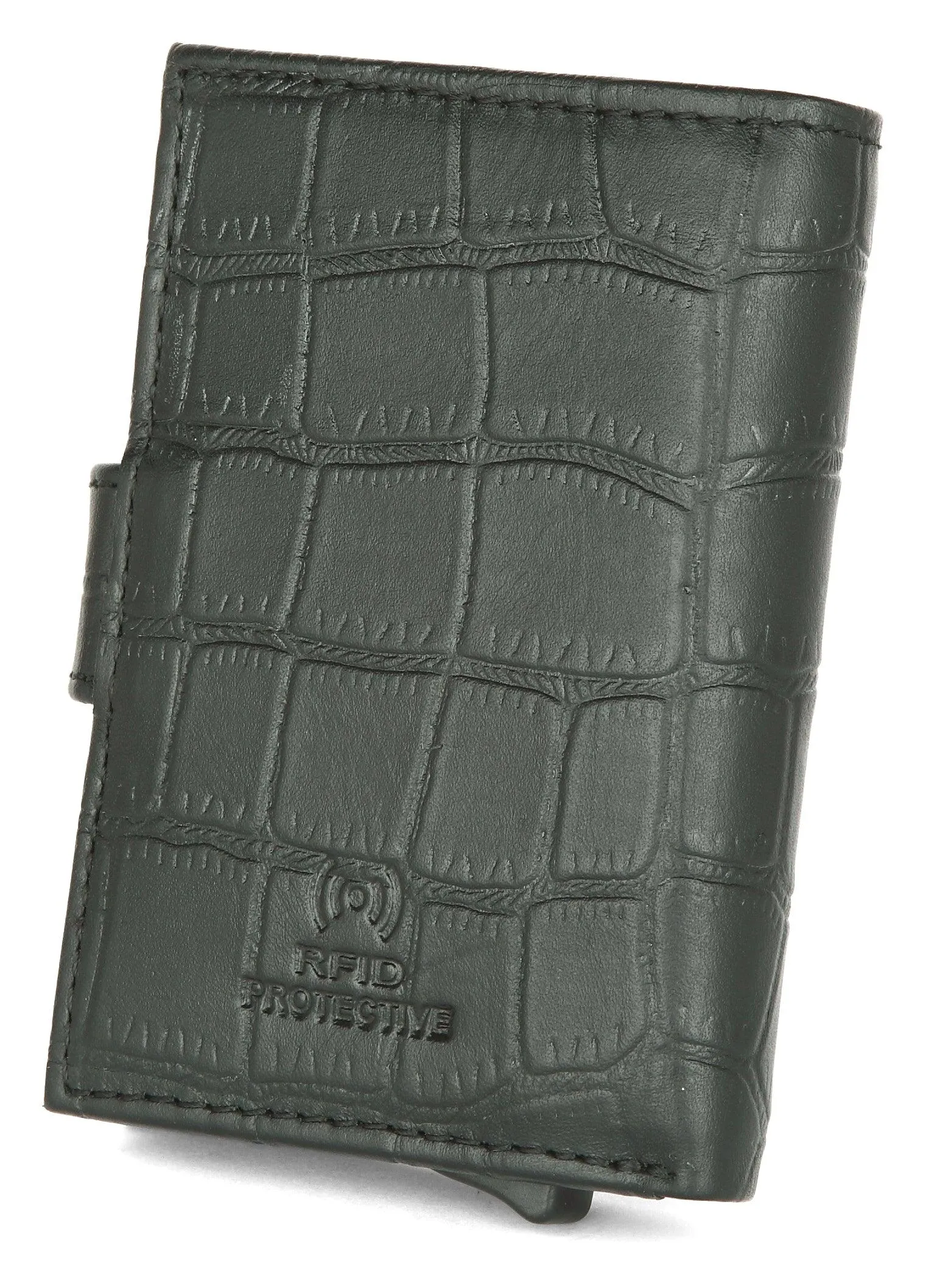 WildHorn® RFID Protected Unisex Genuine Leather Card Holder (Black Croco)