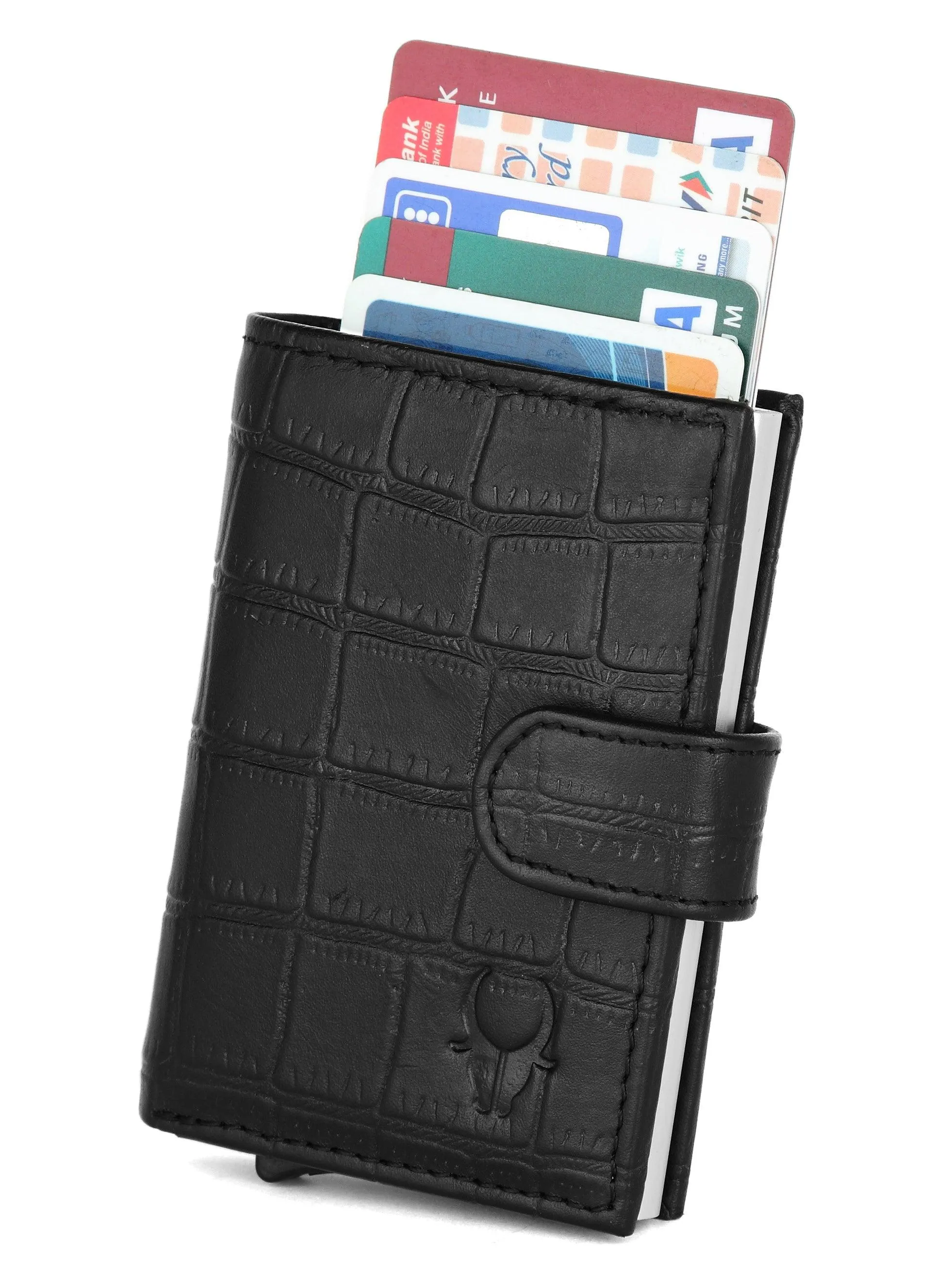 WildHorn® RFID Protected Unisex Genuine Leather Card Holder (Black Croco)