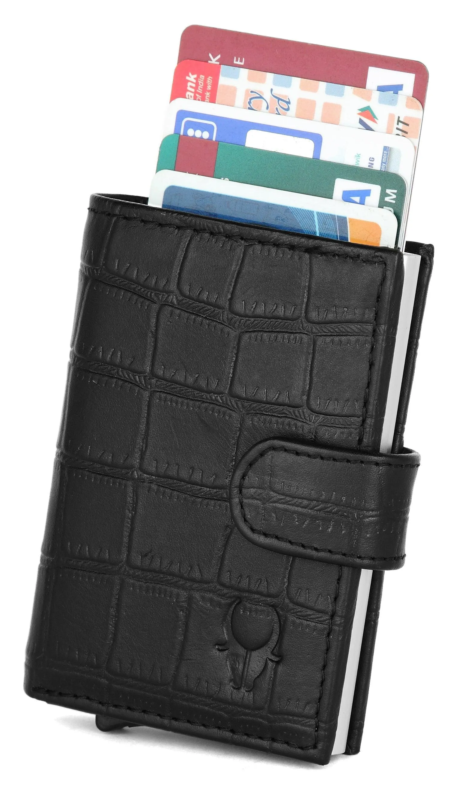 WildHorn® RFID Protected Unisex Genuine Leather Card Holder (Black Croco)