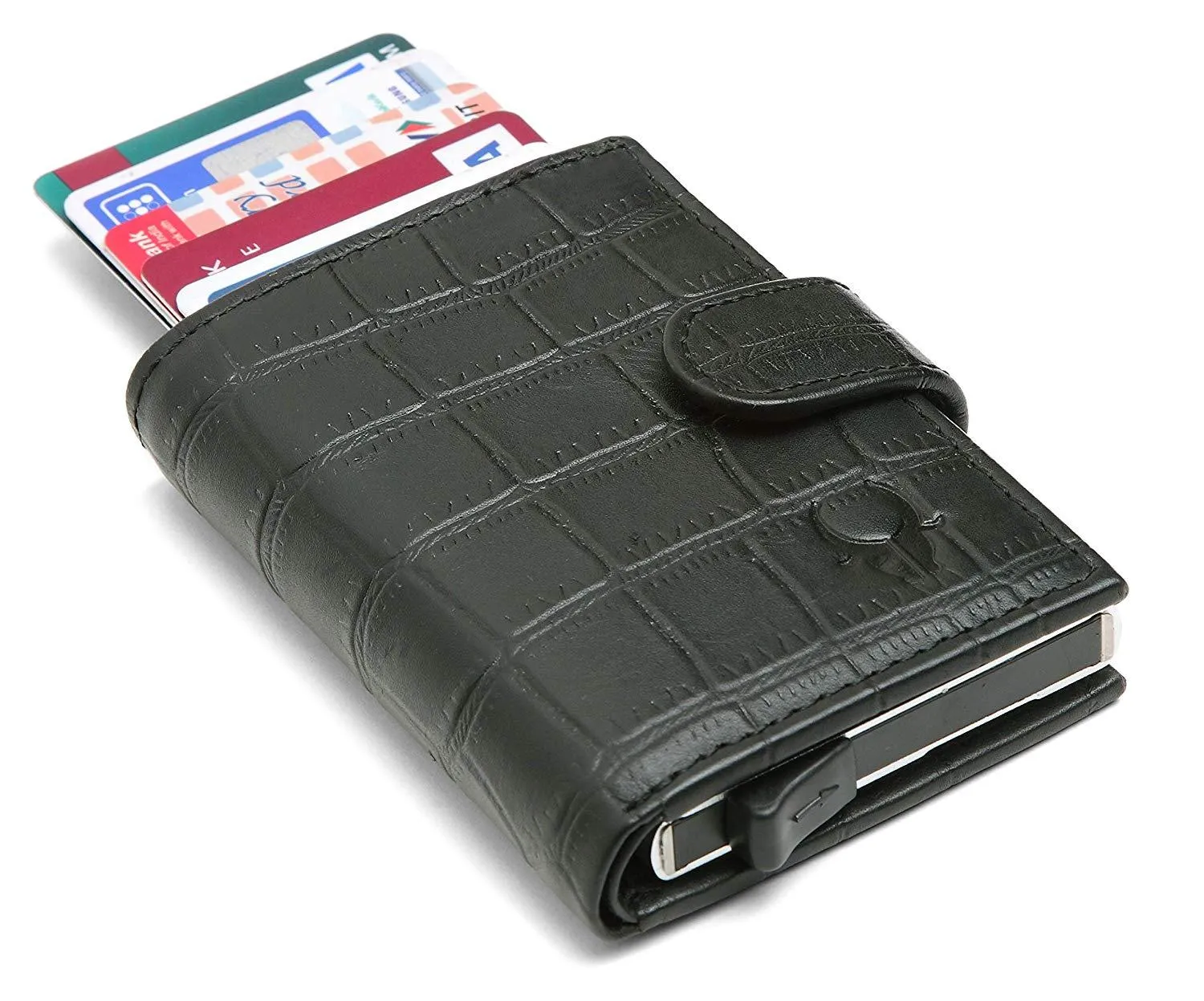WildHorn® RFID Protected Unisex Genuine Leather Card Holder (Black Croco)