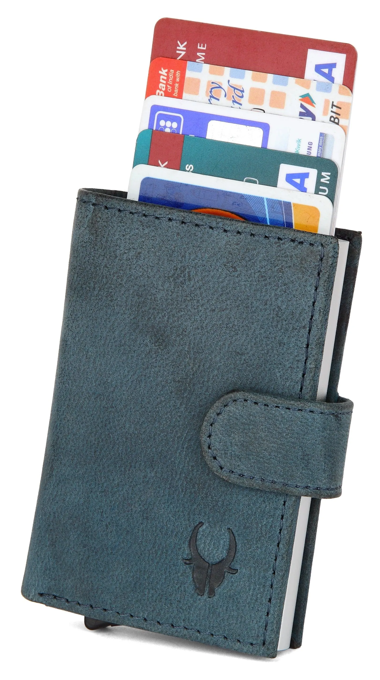 WildHorn® RFID Protected Unisex Genuine Leather Card Holder (Blue Hunter)