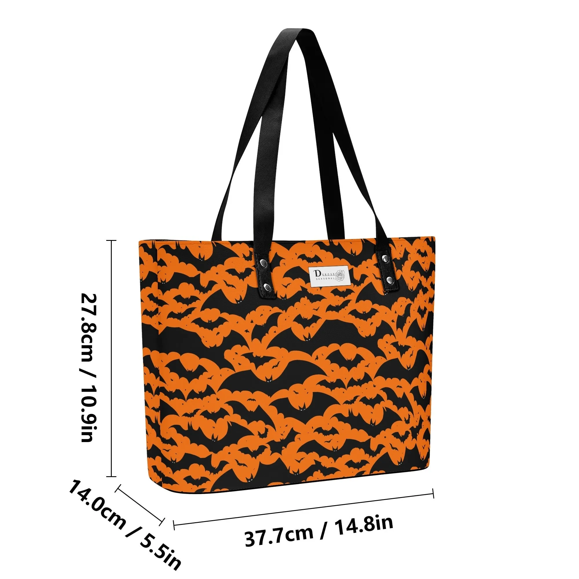 Womens Halloween Bats PU Leather Tote Bag with Front Zipper Pocket