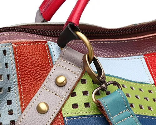 Women’s Multicolor Genuine Leather Patchwork Medium Boston Bag Tote Bag