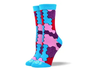 Women's Unique Blue Jigsaw Socks For Autism