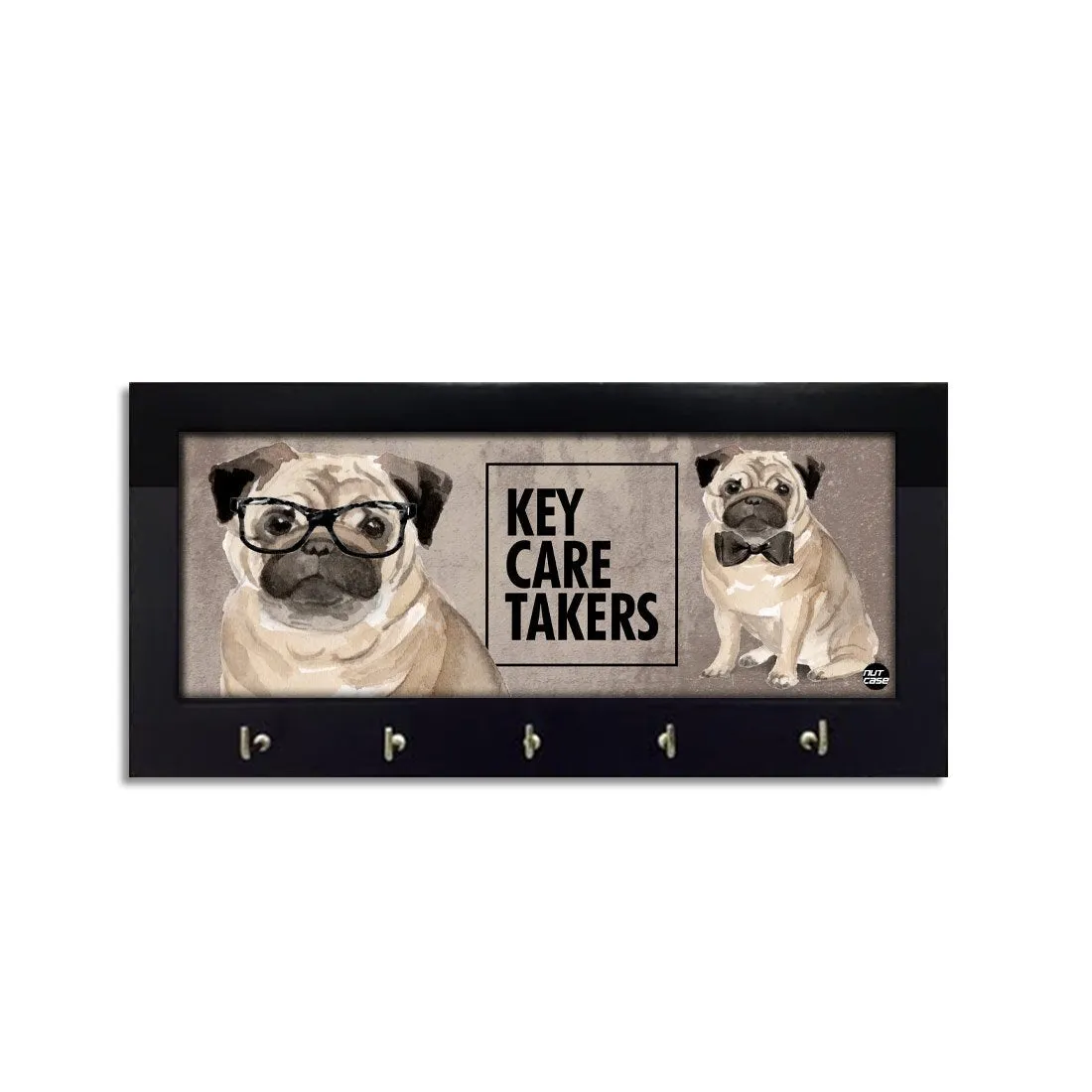 Wood Key Holder for Wall Unique Keys Organizer - Hip Pug